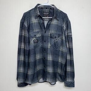Howitzer Long Sleeve Button Up Shirt Mens S Black Blue Heavy Flannel USA